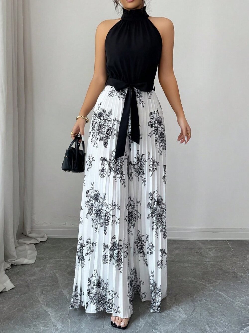 Multicolor Elegant Women's Floral Ink Wash Dress
